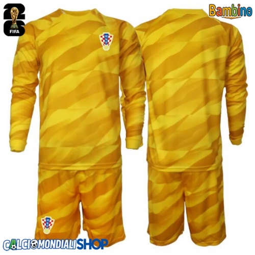 Maglie da calcio Croazia Portiere Prima Maglia Bambino Mondiali 2026  Manica Lunga + Pantaloni corti)
